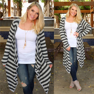 Charcoal Striped Waterfall Cardigan